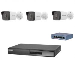 Hikvision 3 kamerás IP kamera rendszer 4MP kültéri csőkamerával