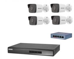 Hikvision 4 kamerás IP kamera rendszer 4MP kültéri csőkamerával