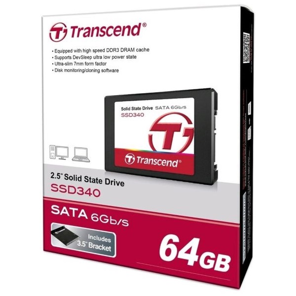 Transcend 2.5" SSD SATA III 64GB Solid State Disk SSD340 7mm